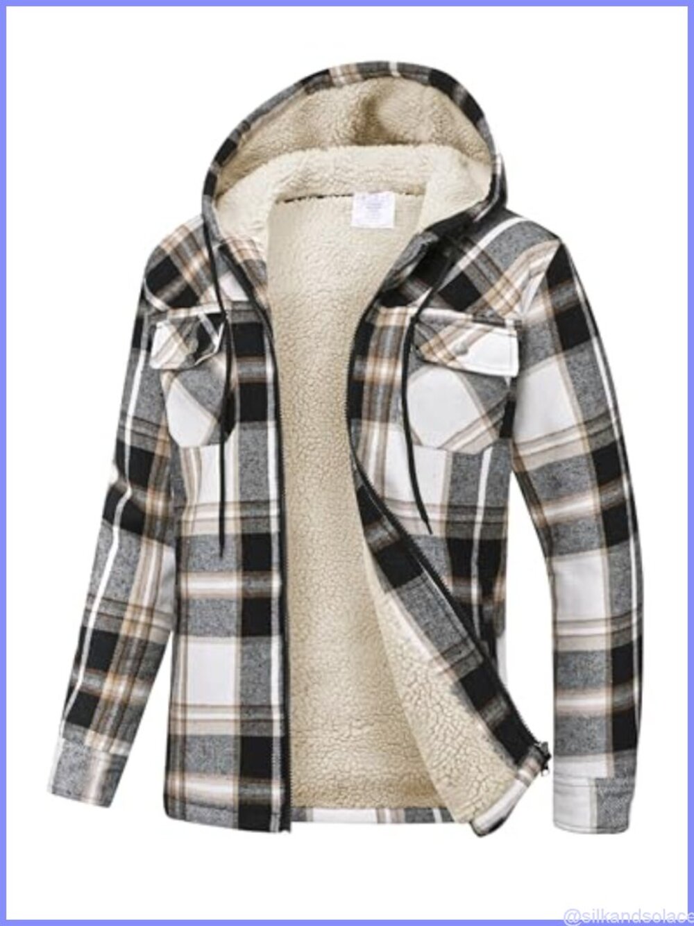 Fleece Lined Flannel Plaid Zip Up Hoodie with Pockets